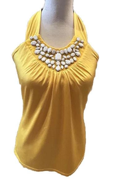 NWT CACHE Yellow SEXY Shining Dress Top - Lined Beaded  Club Party  Size Medium - Picture 1 of 3